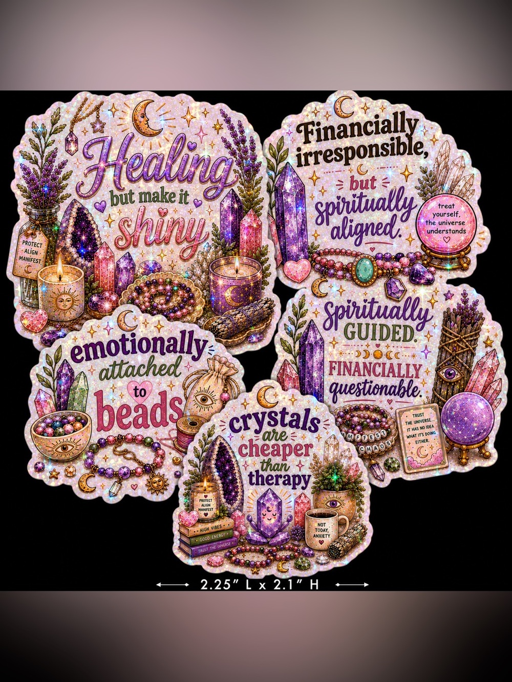 36 Count Handmade Crystal Stickers with Holographic Overlaminate